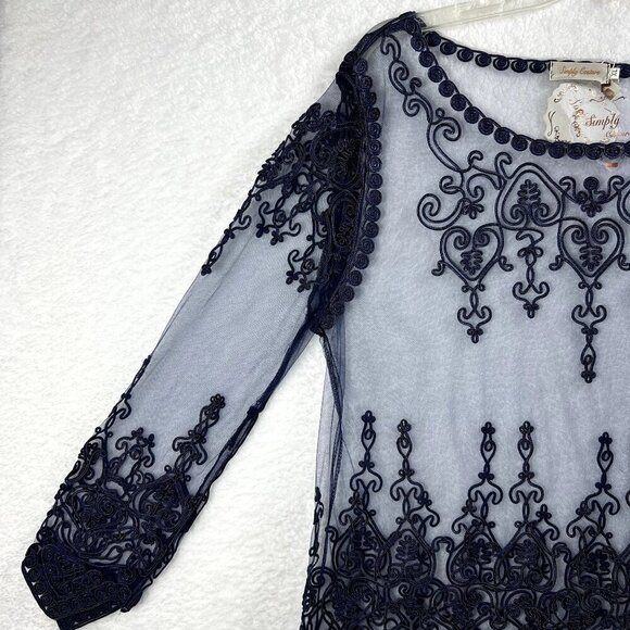 Simply Couture sz XL Boho Lace Sheer Top Embroidered Designer Hippie Peasant NWT - Picture 5 of 10